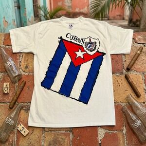 Vintage 90s Cuban Flag T-Shirt H.L. Miller Total Tee Made In USA White Large